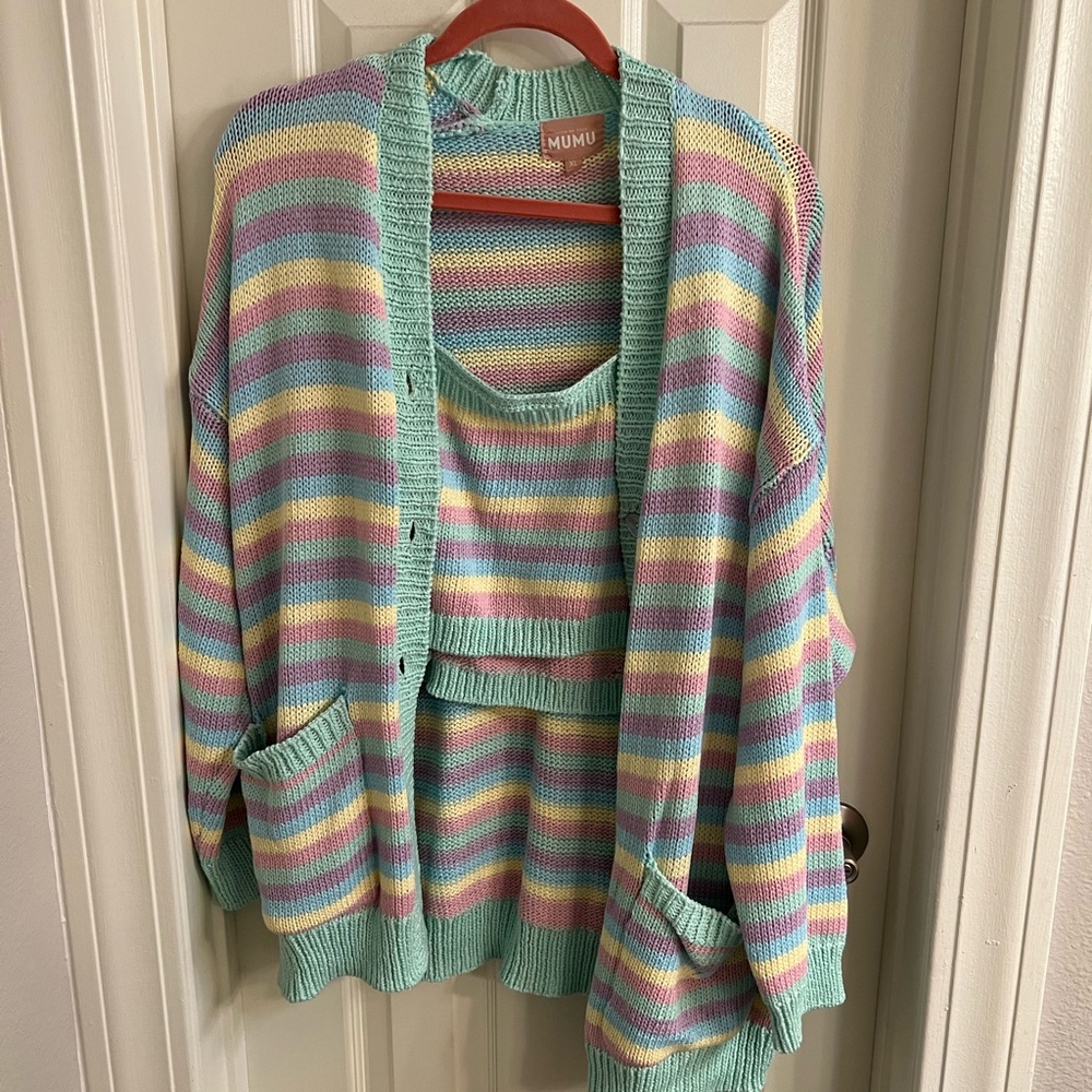 Show Me Your Mumu. Nineties Tank Sweater Set in Pastel Dream. Size XL.
